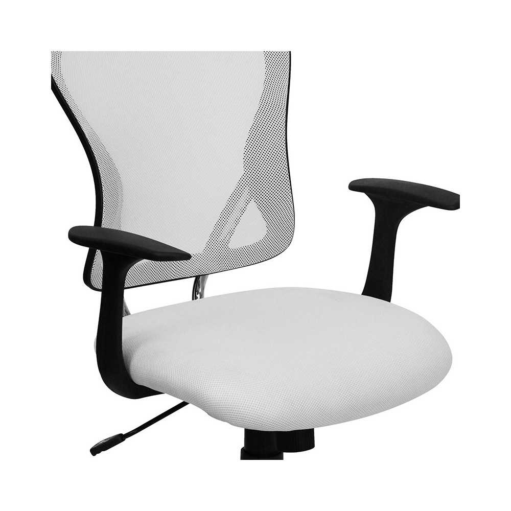 Mid-Back White Mesh Swivel Task Office Chair with Chrome Base and Arms
