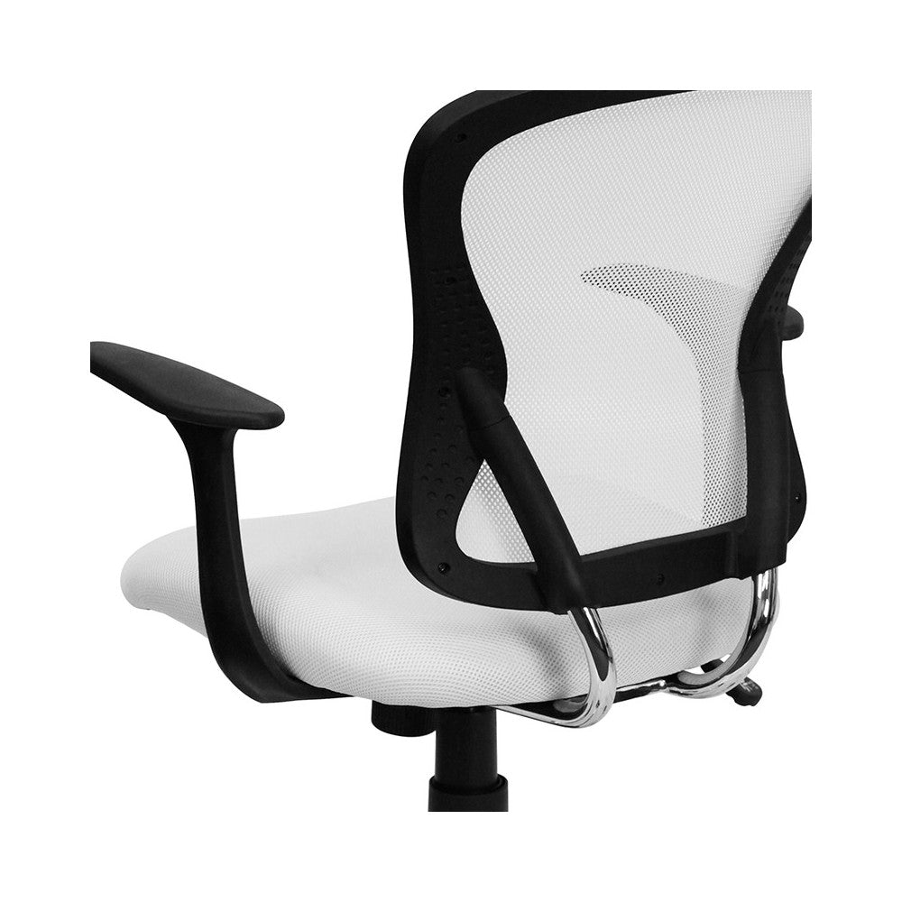 Mid-Back White Mesh Swivel Task Office Chair with Chrome Base and Arms