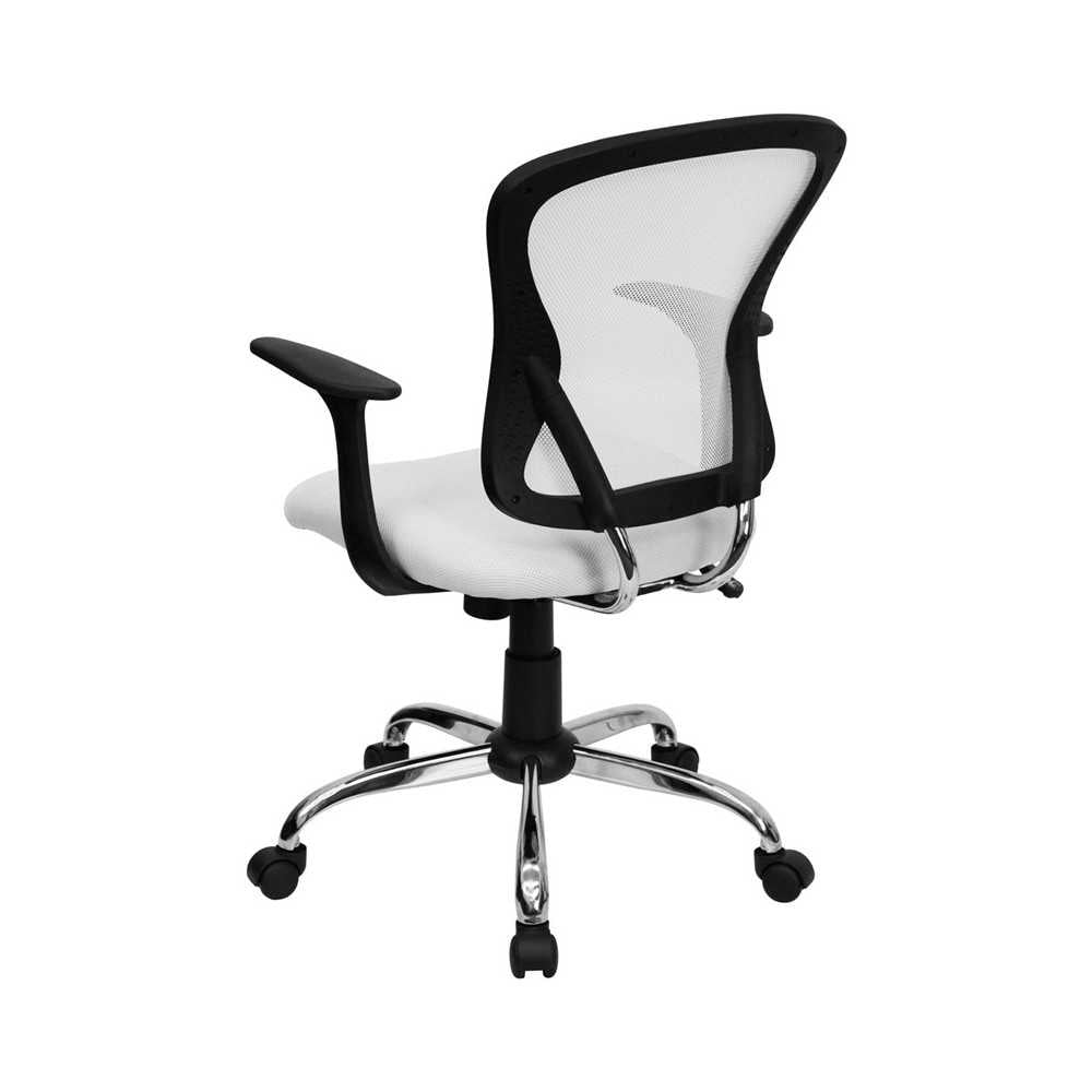 Mid-Back White Mesh Swivel Task Office Chair with Chrome Base and Arms