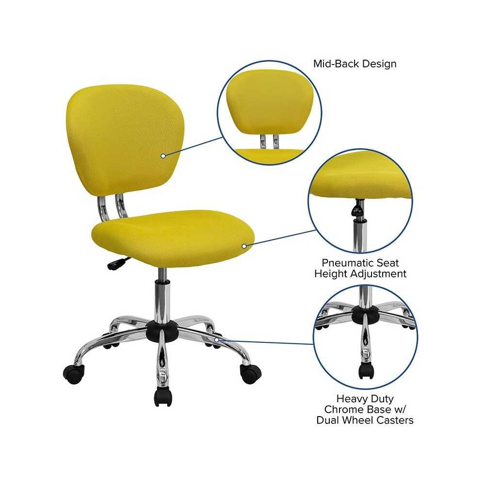 Mid-Back Yellow Mesh Padded Swivel Task Office Chair with Chrome Base