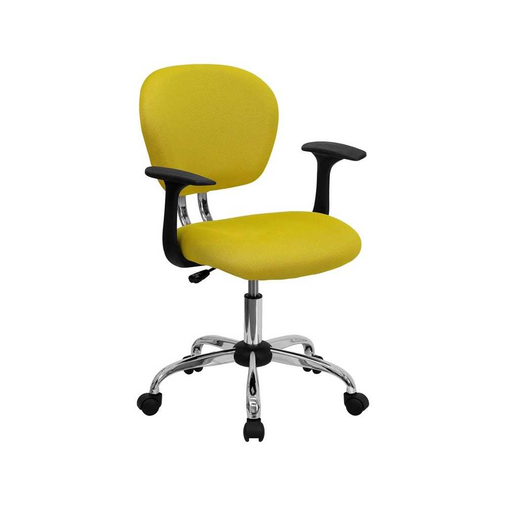 Mid-Back Yellow Mesh Padded Swivel Task Office Chair with Chrome Base and Arms