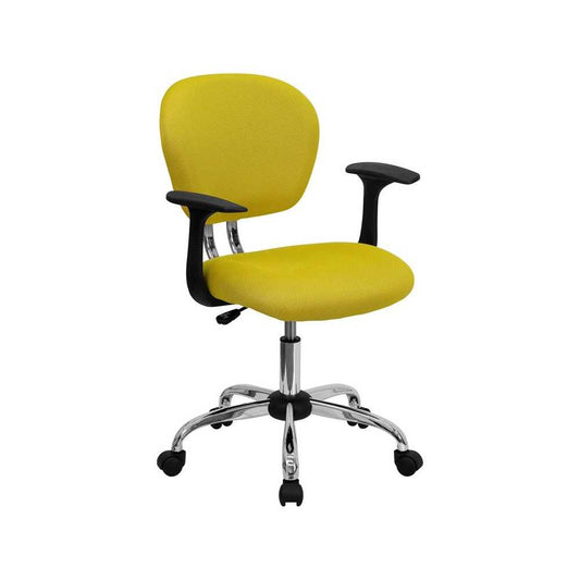 Mid-Back Yellow Mesh Padded Swivel Task Office Chair with Chrome Base and Arms