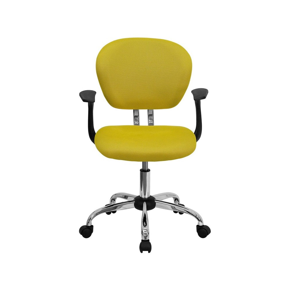 Mid-Back Yellow Mesh Padded Swivel Task Office Chair with Chrome Base and Arms
