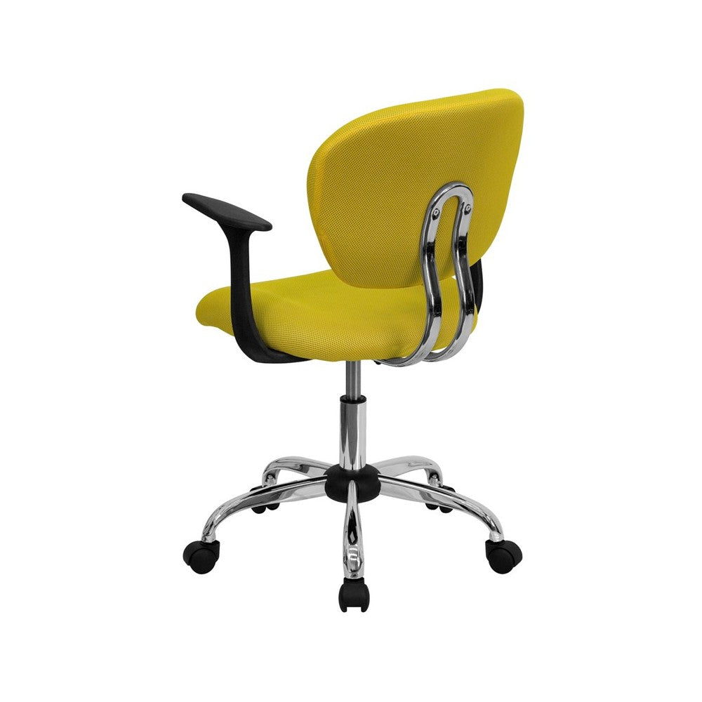 Mid-Back Yellow Mesh Padded Swivel Task Office Chair with Chrome Base and Arms