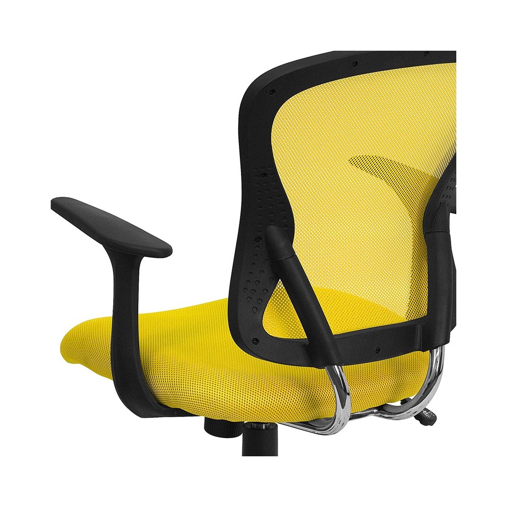 Mid-Back Yellow Mesh Swivel Task Office Chair with Chrome Base and Arms