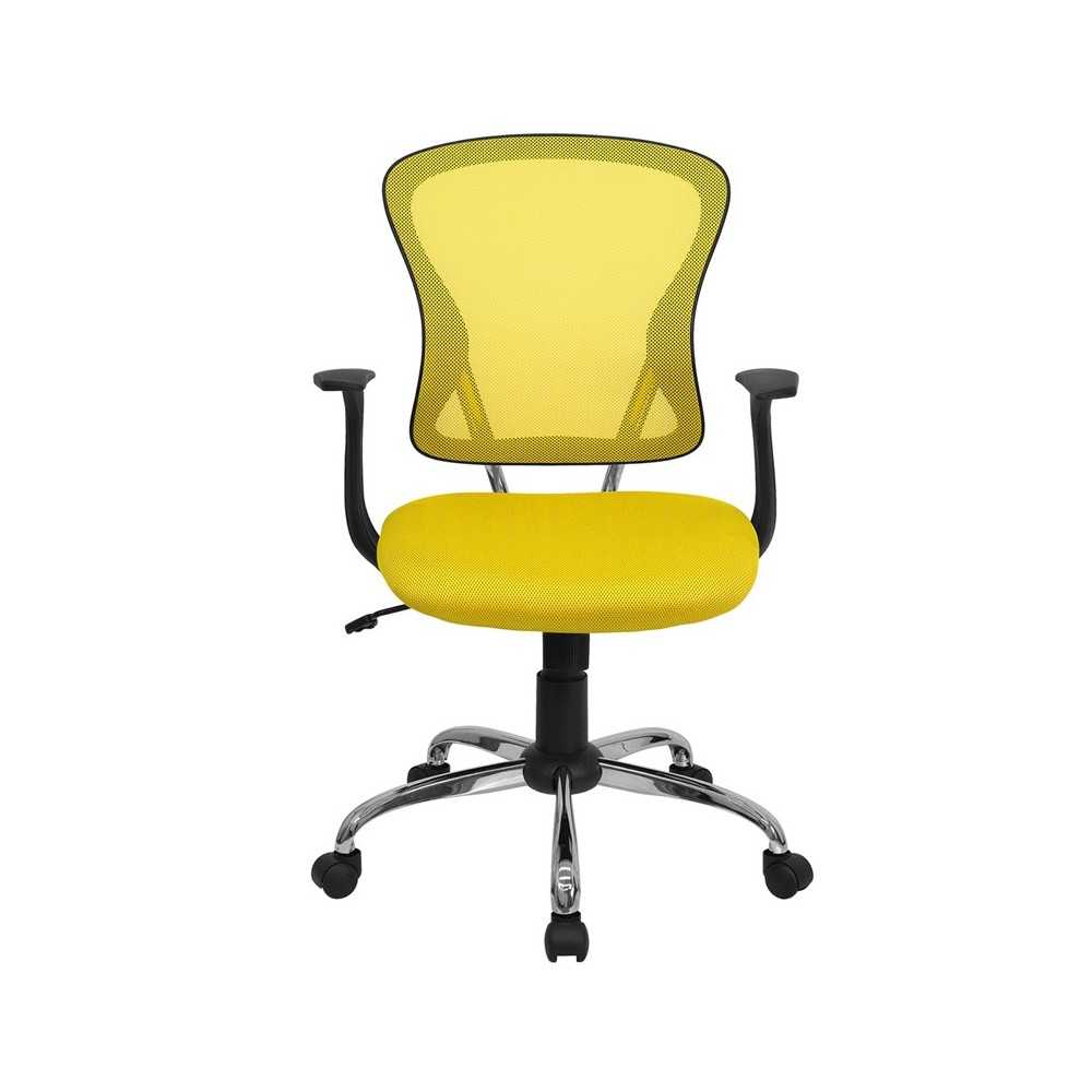 Mid-Back Yellow Mesh Swivel Task Office Chair with Chrome Base and Arms