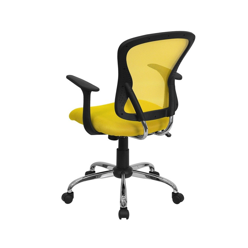 Mid-Back Yellow Mesh Swivel Task Office Chair with Chrome Base and Arms