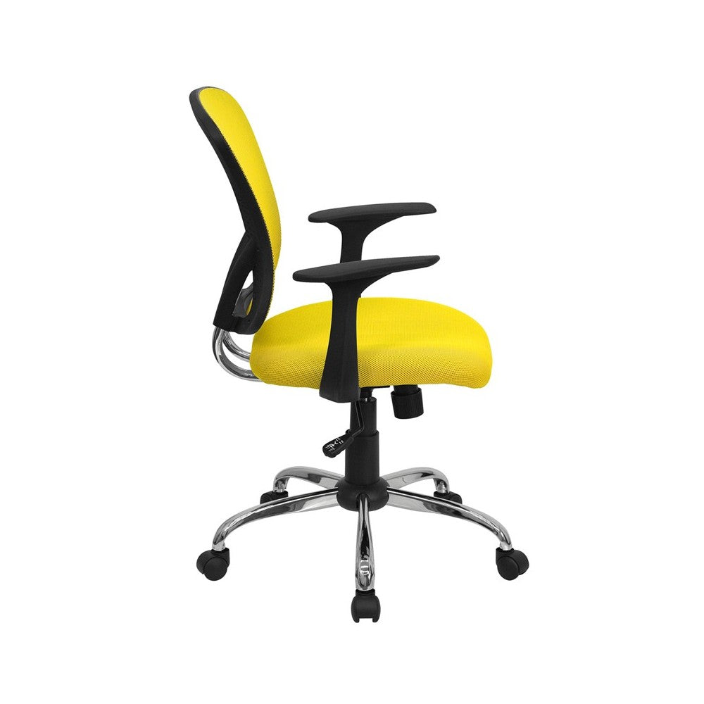 Mid-Back Yellow Mesh Swivel Task Office Chair with Chrome Base and Arms