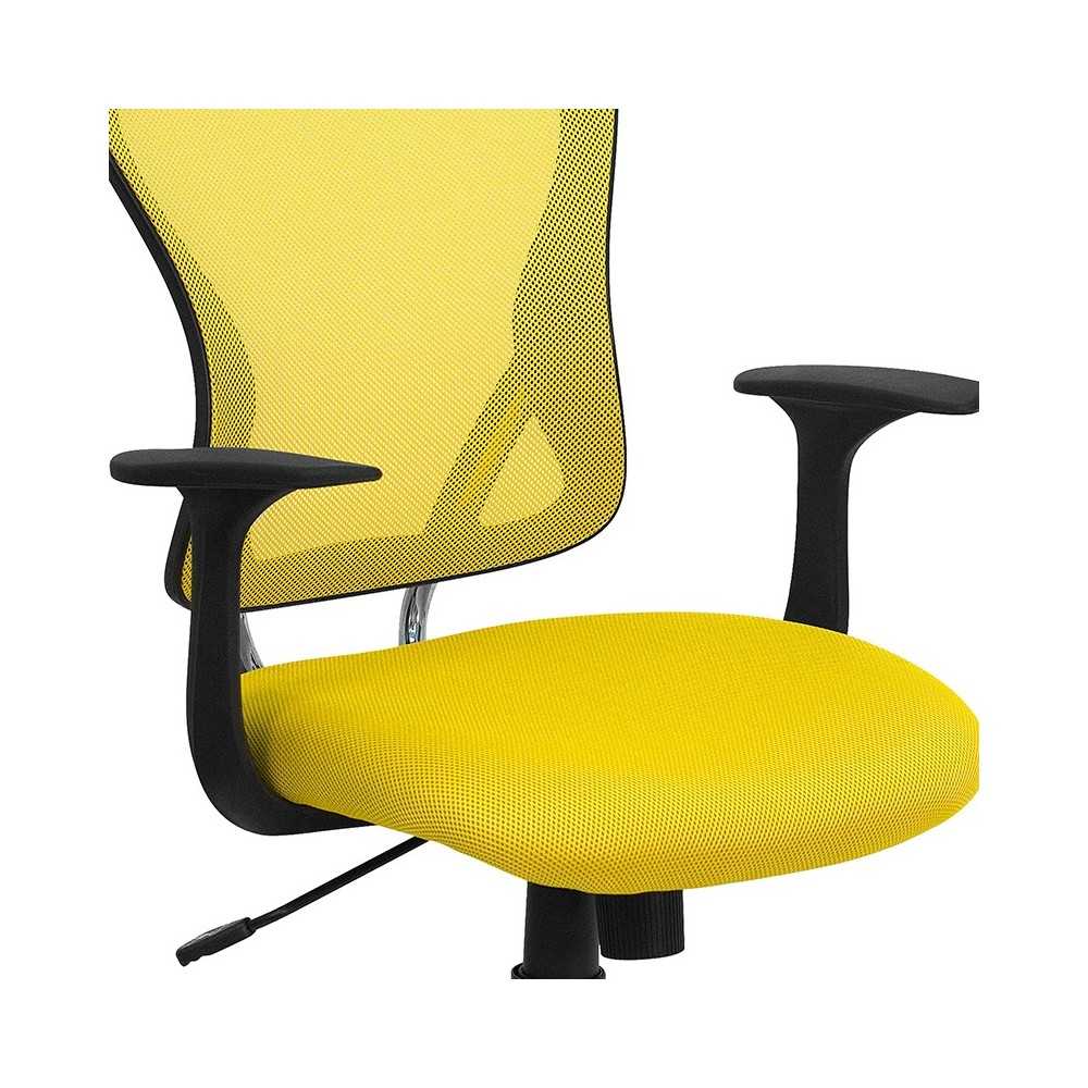 Mid-Back Yellow Mesh Swivel Task Office Chair with Chrome Base and Arms