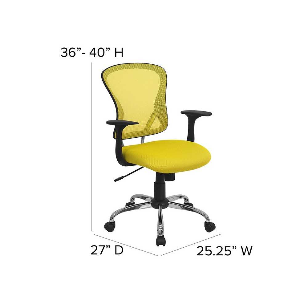 Mid-Back Yellow Mesh Swivel Task Office Chair with Chrome Base and Arms