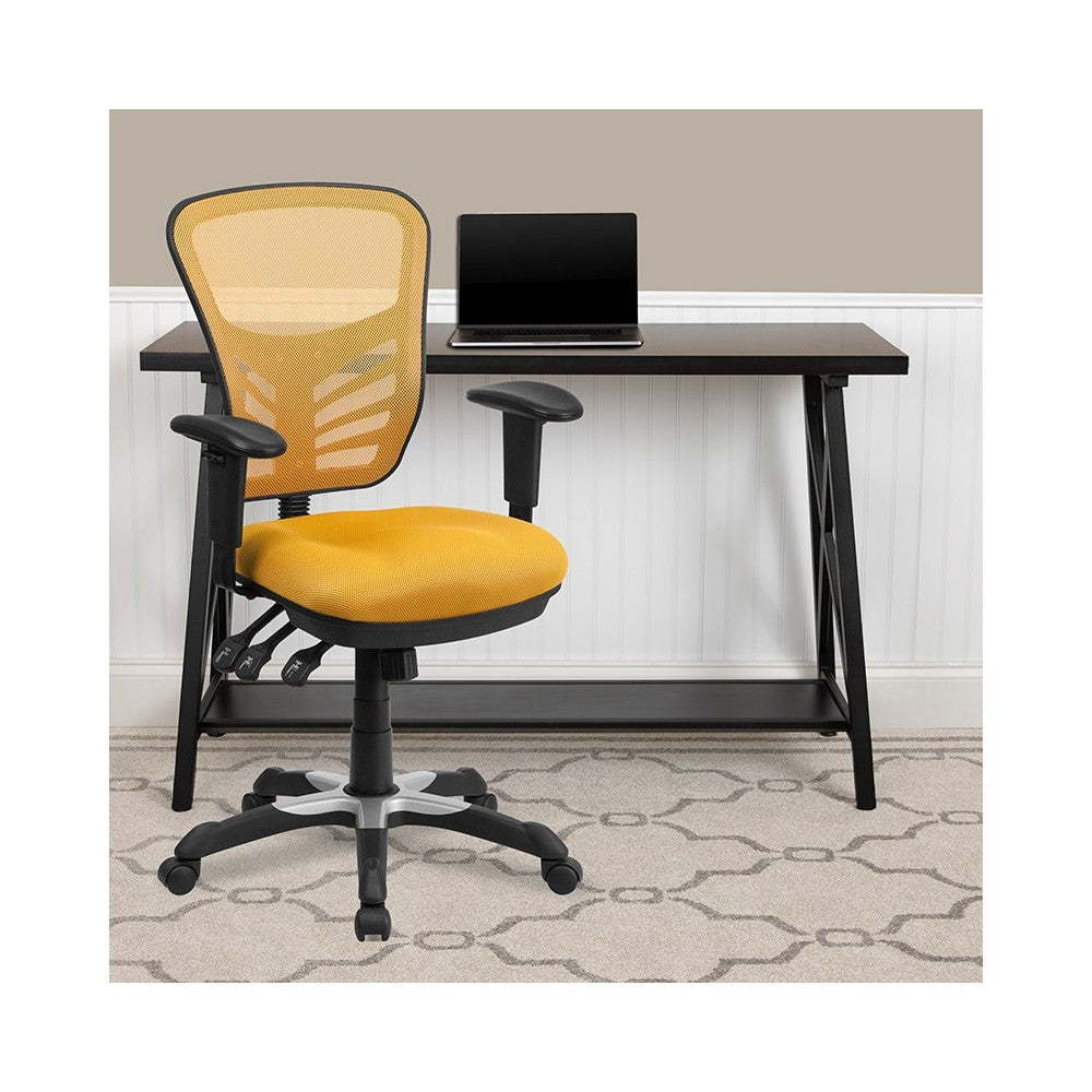 Mid-Back Yellow-Orange Mesh Multifunction Executive Swivel Ergonomic Office Chair with Adjustable Arms
