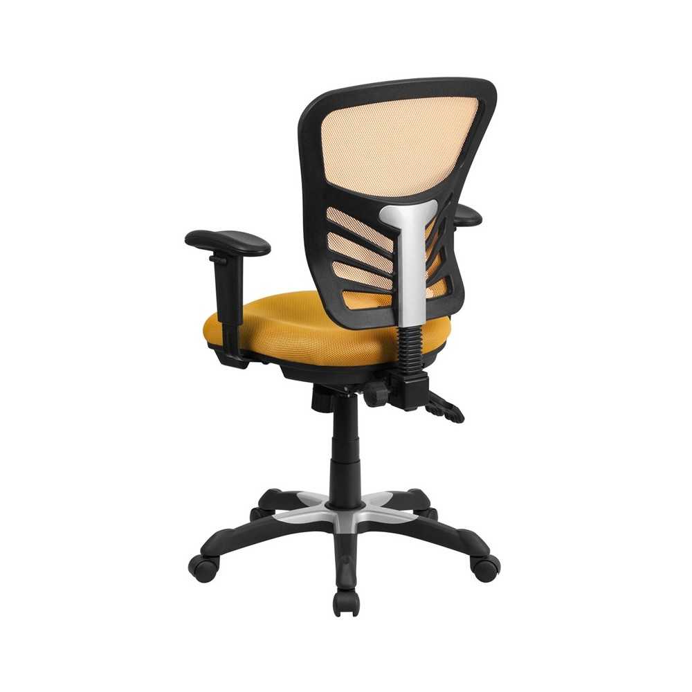 Mid-Back Yellow-Orange Mesh Multifunction Executive Swivel Ergonomic Office Chair with Adjustable Arms