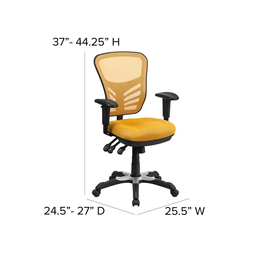 Mid-Back Yellow-Orange Mesh Multifunction Executive Swivel Ergonomic Office Chair with Adjustable Arms