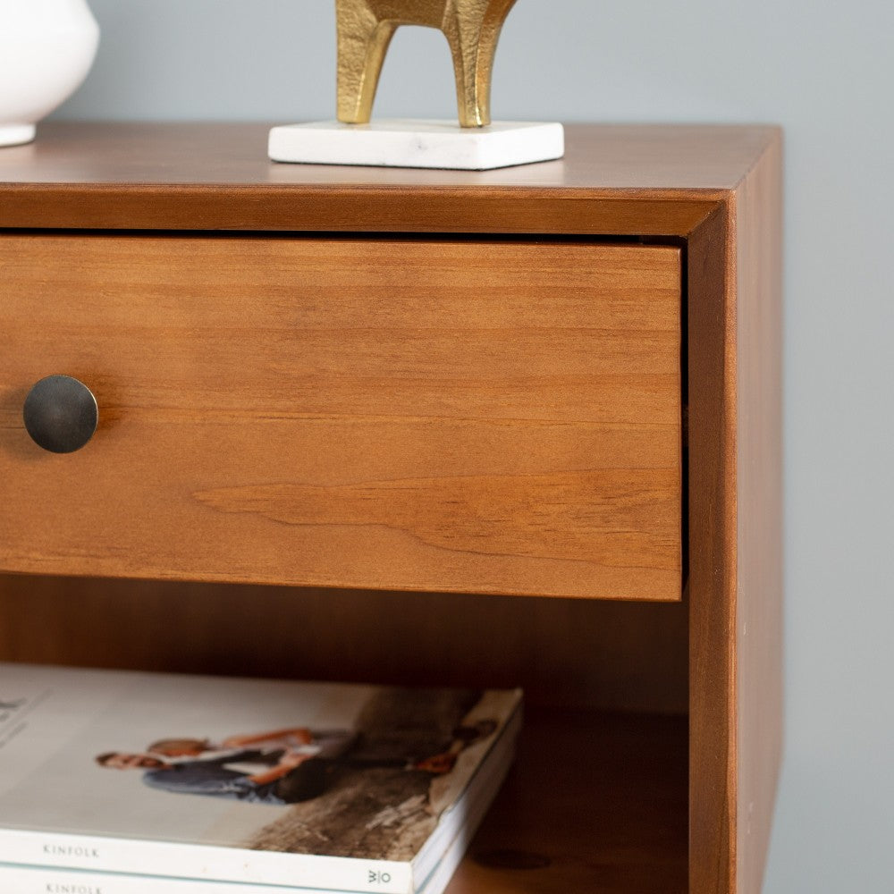 Mid Century 1 Drawer Solid Wood Nightstand - Caramel