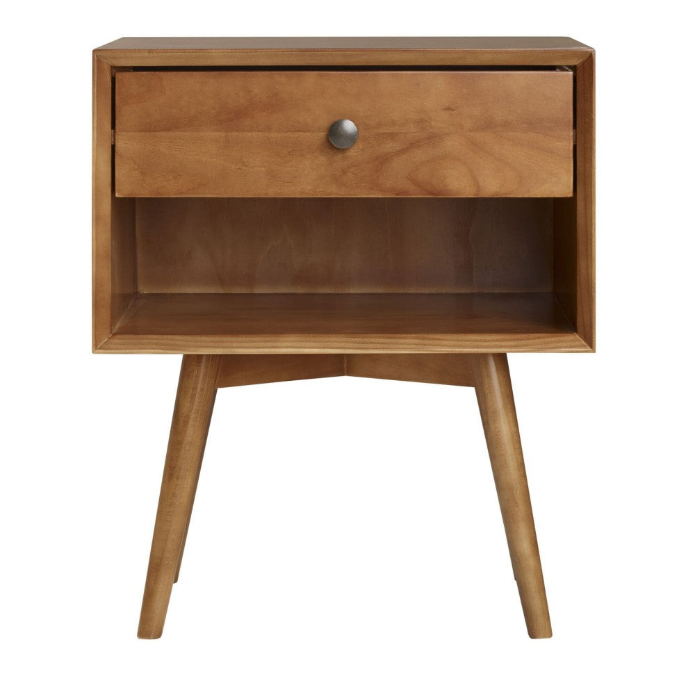 Mid Century 1 Drawer Solid Wood Nightstand - Walnut