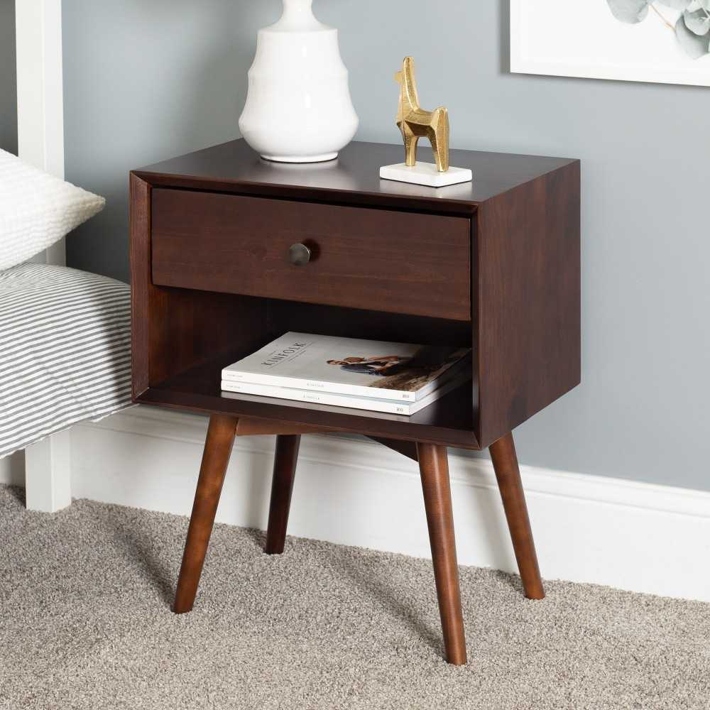 Mid Century 1 Drawer Solid Wood Nightstand - Walnut