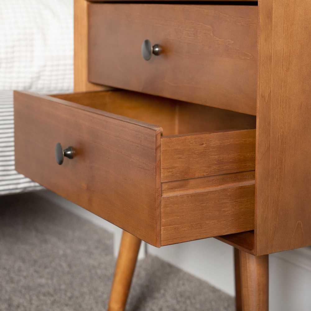 Mid Century 2 Drawer Solid Wood Nightstand - Caramel