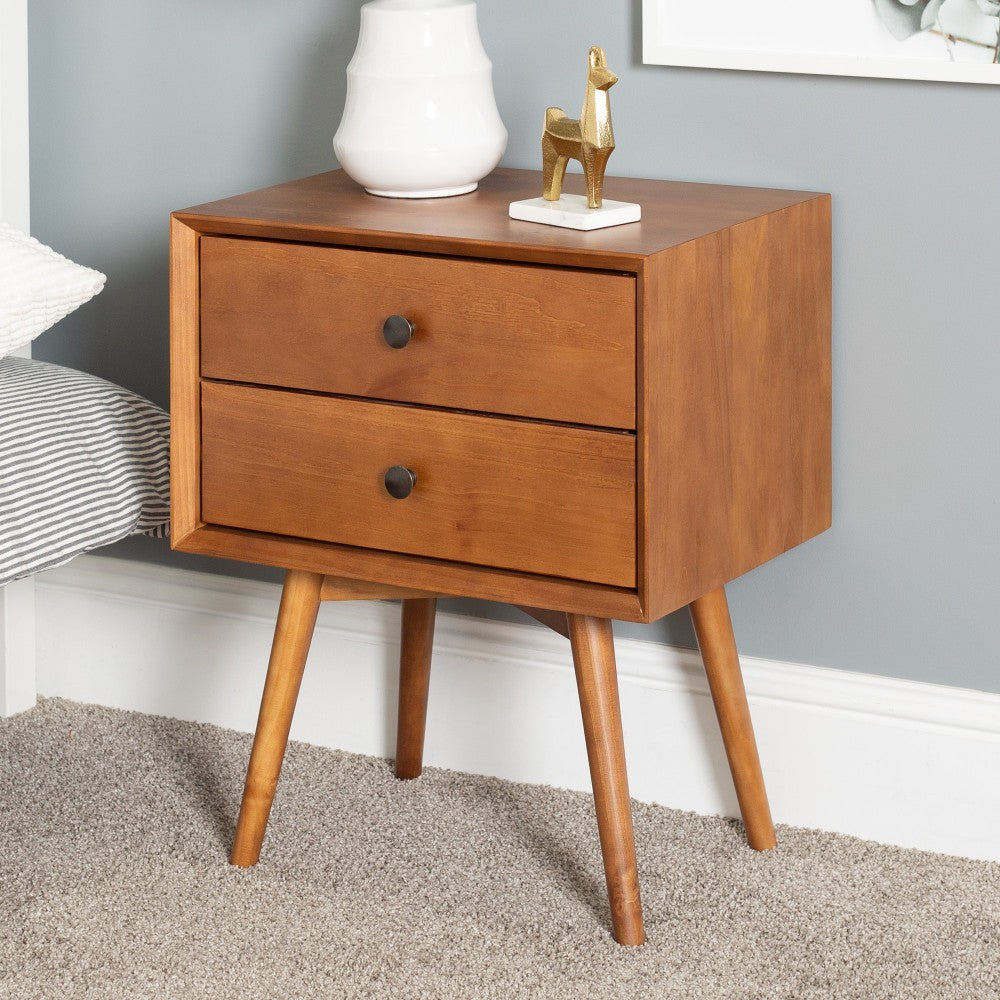 Mid Century 2 Drawer Solid Wood Nightstand - Caramel