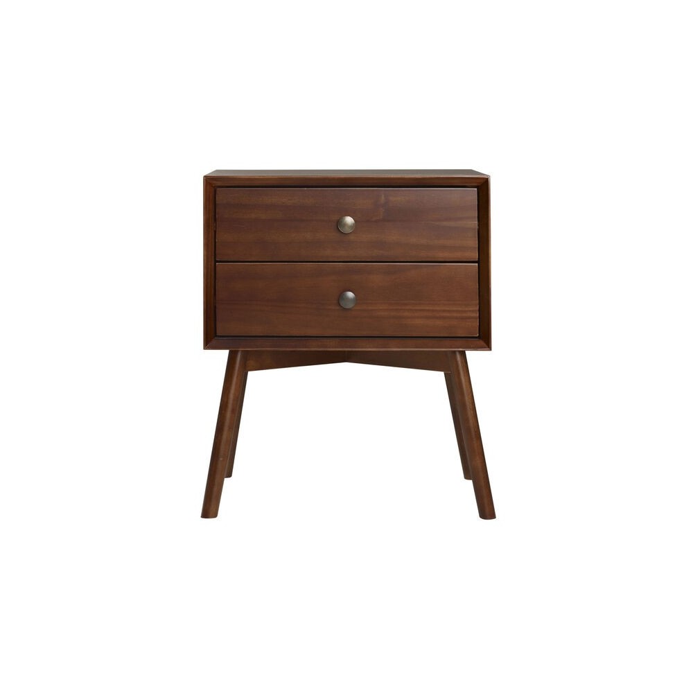 Mid Century 2 Drawer Solid Wood Nightstand - Walnut