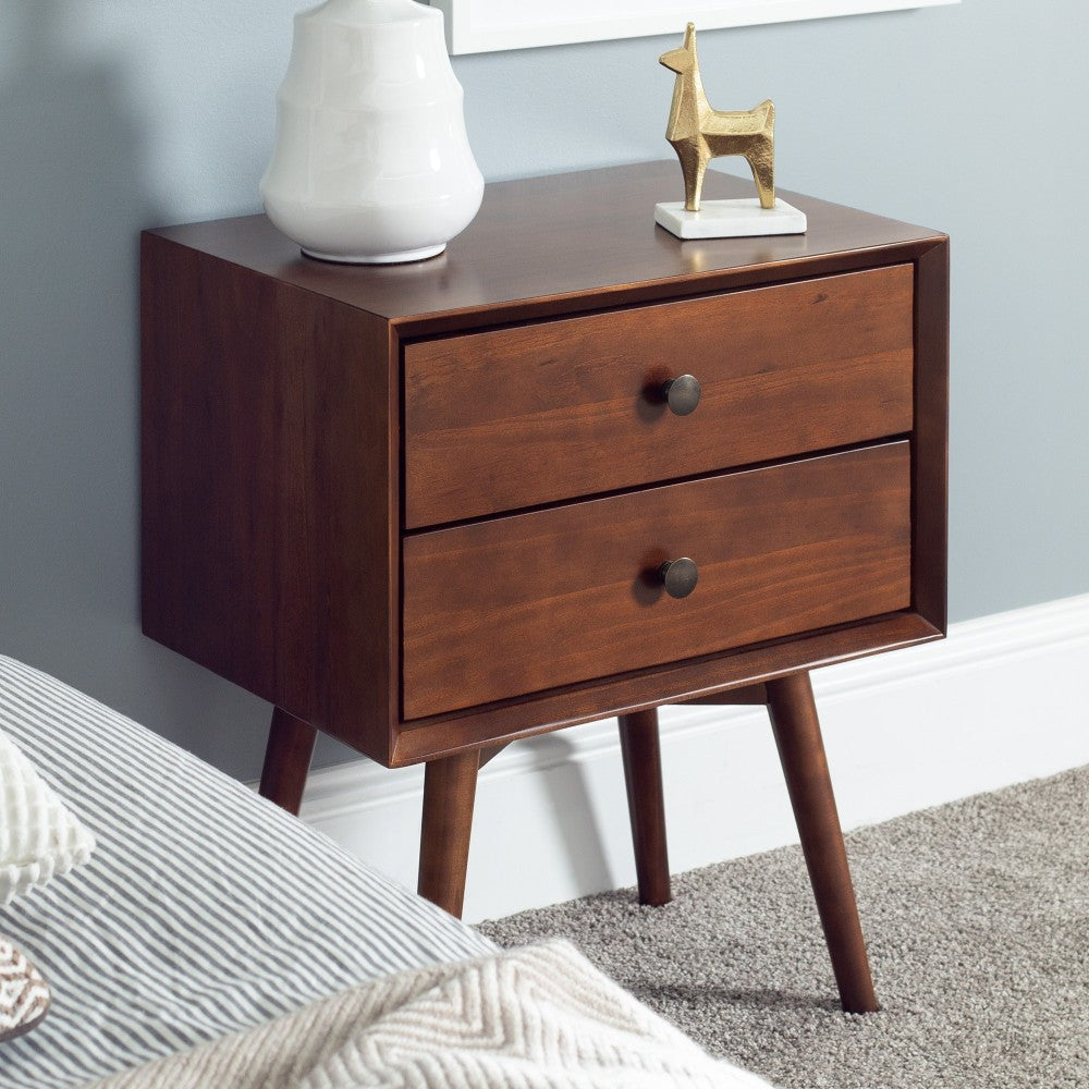 Mid Century 2 Drawer Solid Wood Nightstand - Walnut