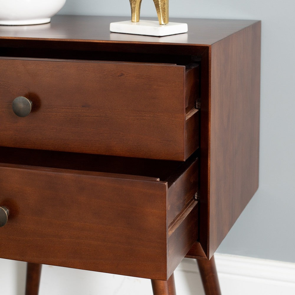 Mid Century 2 Drawer Solid Wood Nightstand - Walnut