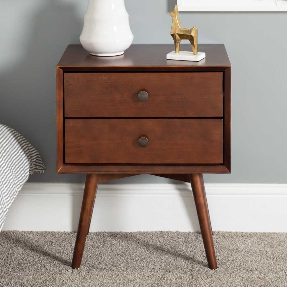 Mid Century 2 Drawer Solid Wood Nightstand - Walnut