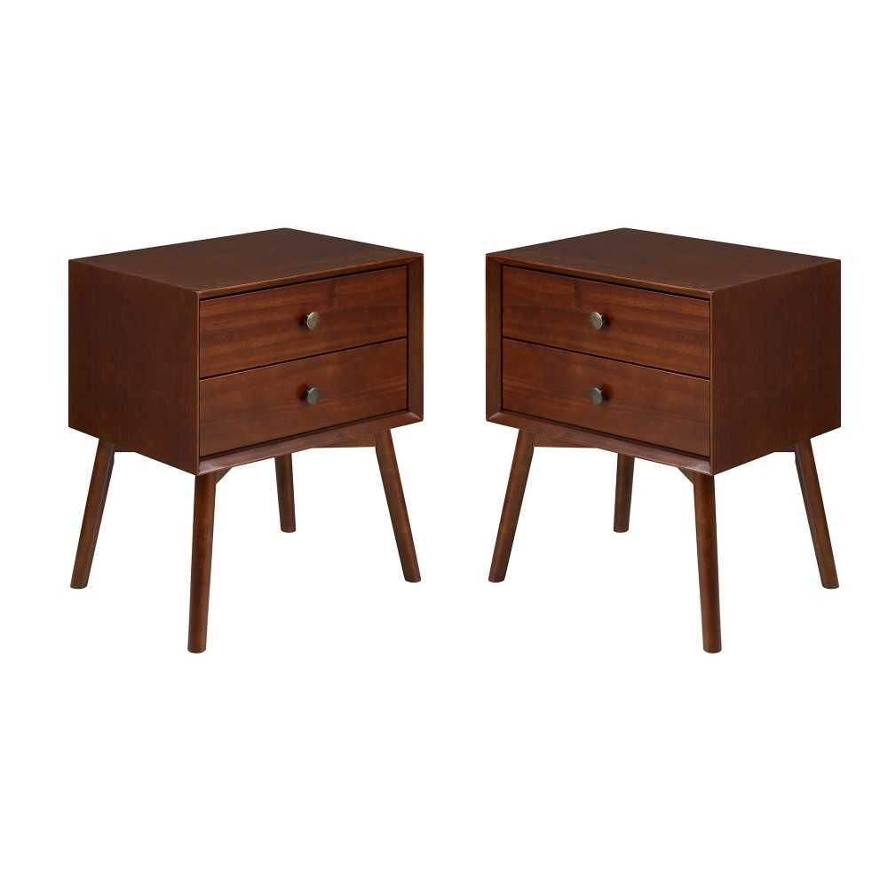 Mid Century 2 Drawer Solid Wood Nightstand - Walnut