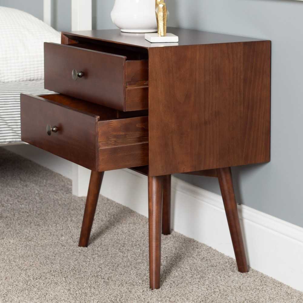 Mid Century 2 Drawer Solid Wood Nightstand - Walnut