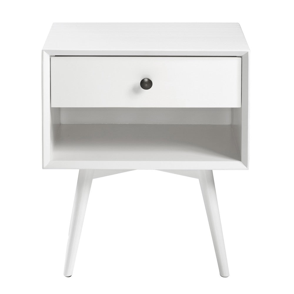 Mid Century Modern 1 Drawer Nightstand - White