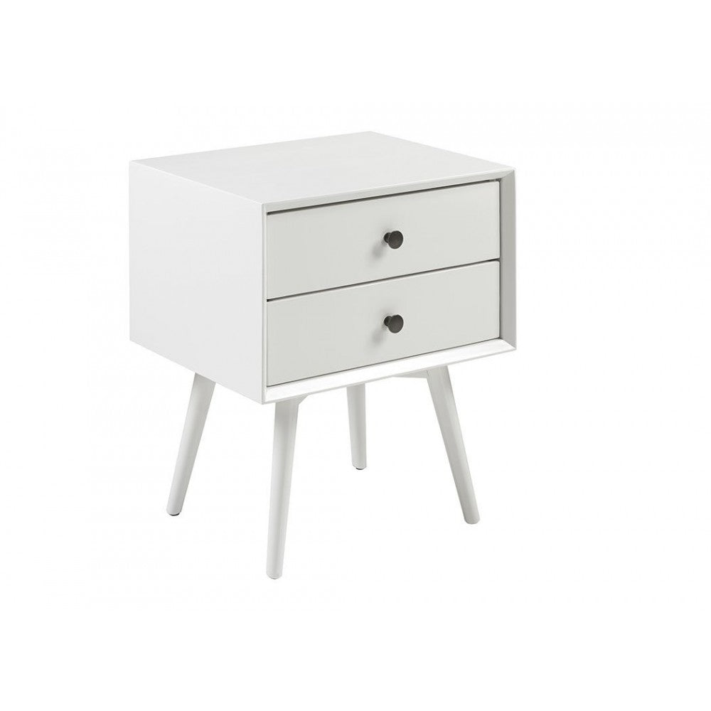 Mid Century Modern 2 Drawer Nightstand - White