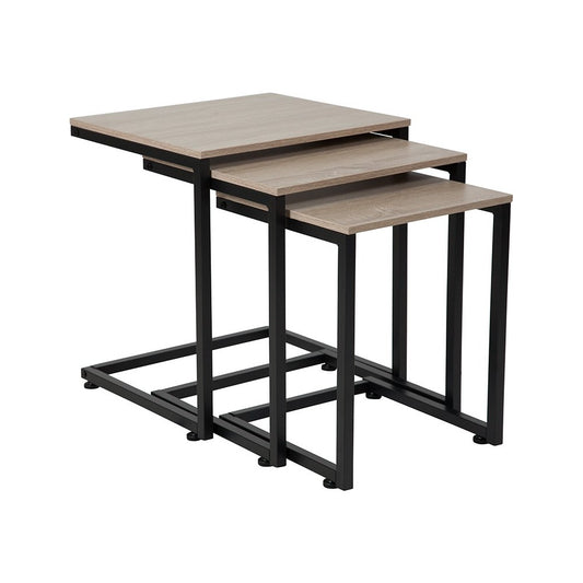 Midtown Collection Sonoma Oak Wood Grain Finish Nesting Tables with Black Metal Cantilever Base