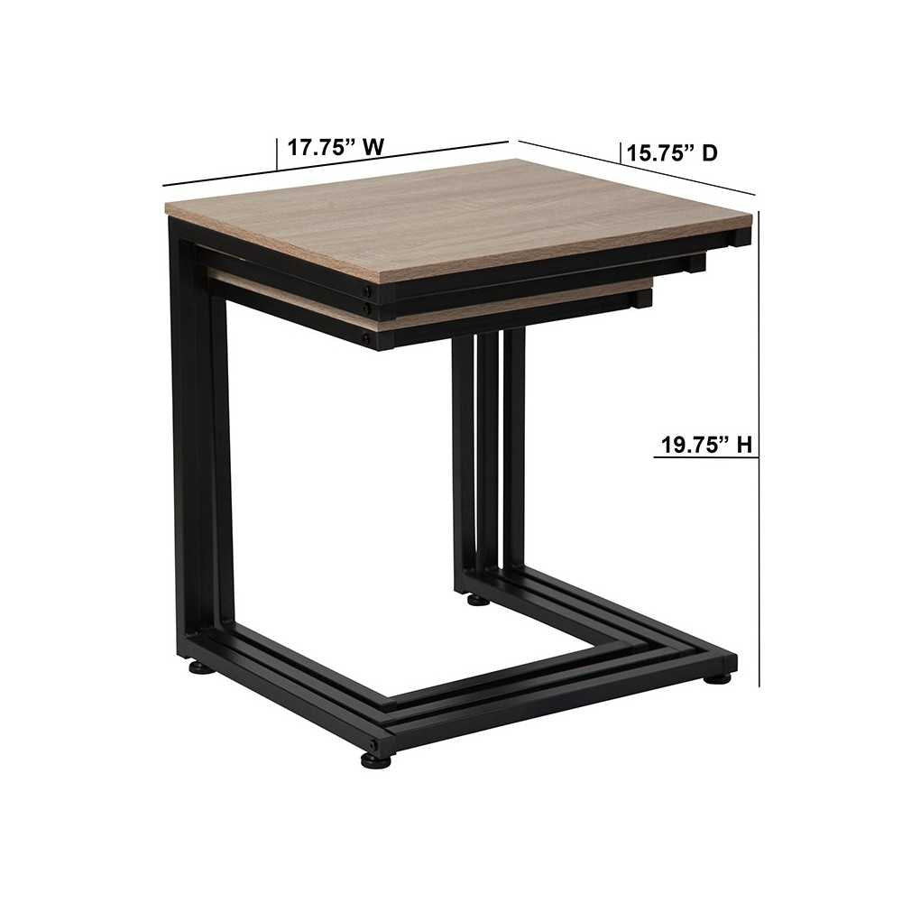 Midtown Collection Sonoma Oak Wood Grain Finish Nesting Tables with Black Metal Cantilever Base