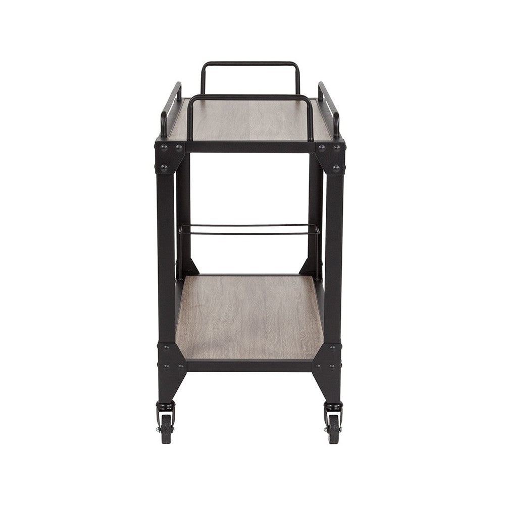 Midtown Light Oak Wood and Iron Kitchen Serving and Bar Cart with Wine Glass Holders