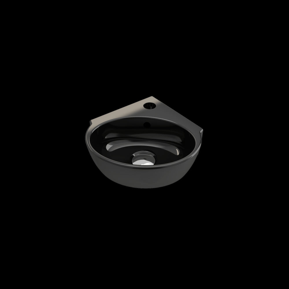 Milano Corner Sink Fireclay 12 in. 1-Hole with Overflow in Black