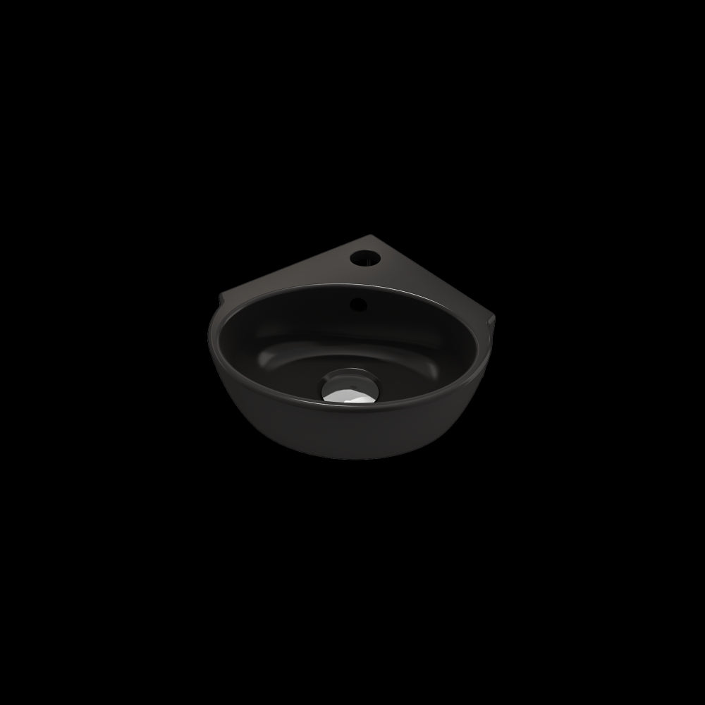 Milano Corner Sink Fireclay 12 in. 1-Hole with Overflow in Matte Black