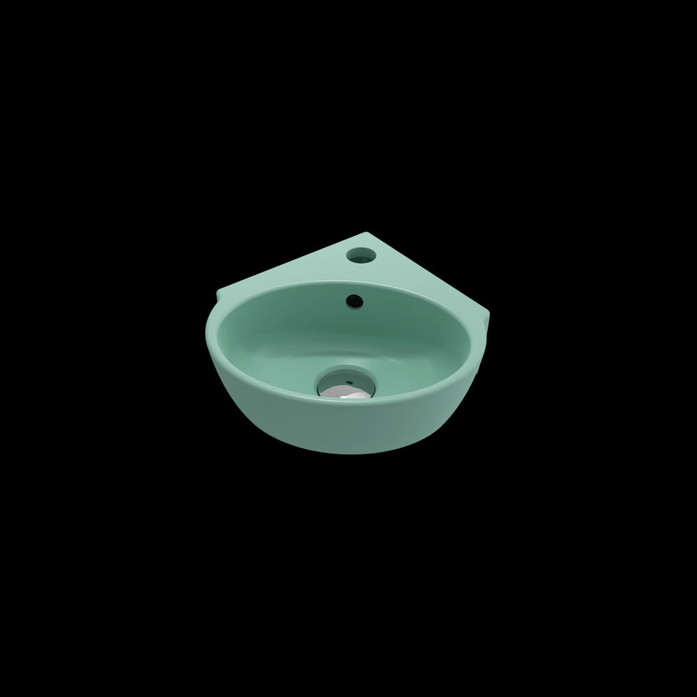 Milano Corner Sink Fireclay 12 in. 1-Hole with Overflow in Matte Mint Green