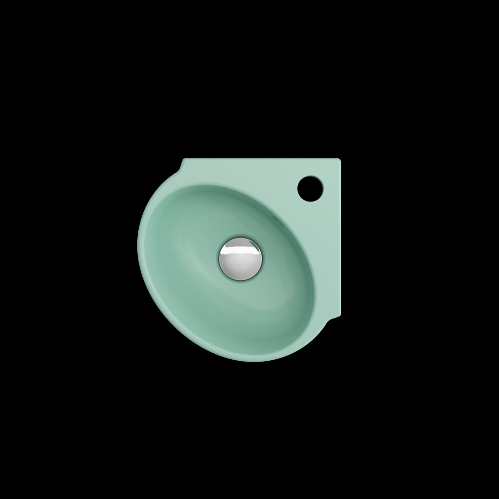 Milano Corner Sink Fireclay 12 in. 1-Hole with Overflow in Matte Mint Green