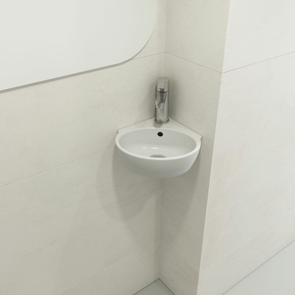Milano Corner Sink Fireclay 12 in. 1-Hole with Overflow in Matte White