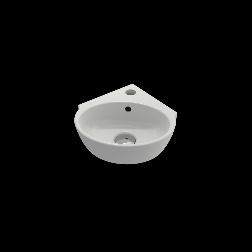 Milano Corner Sink Fireclay 12 in. 1-Hole with Overflow in Matte White