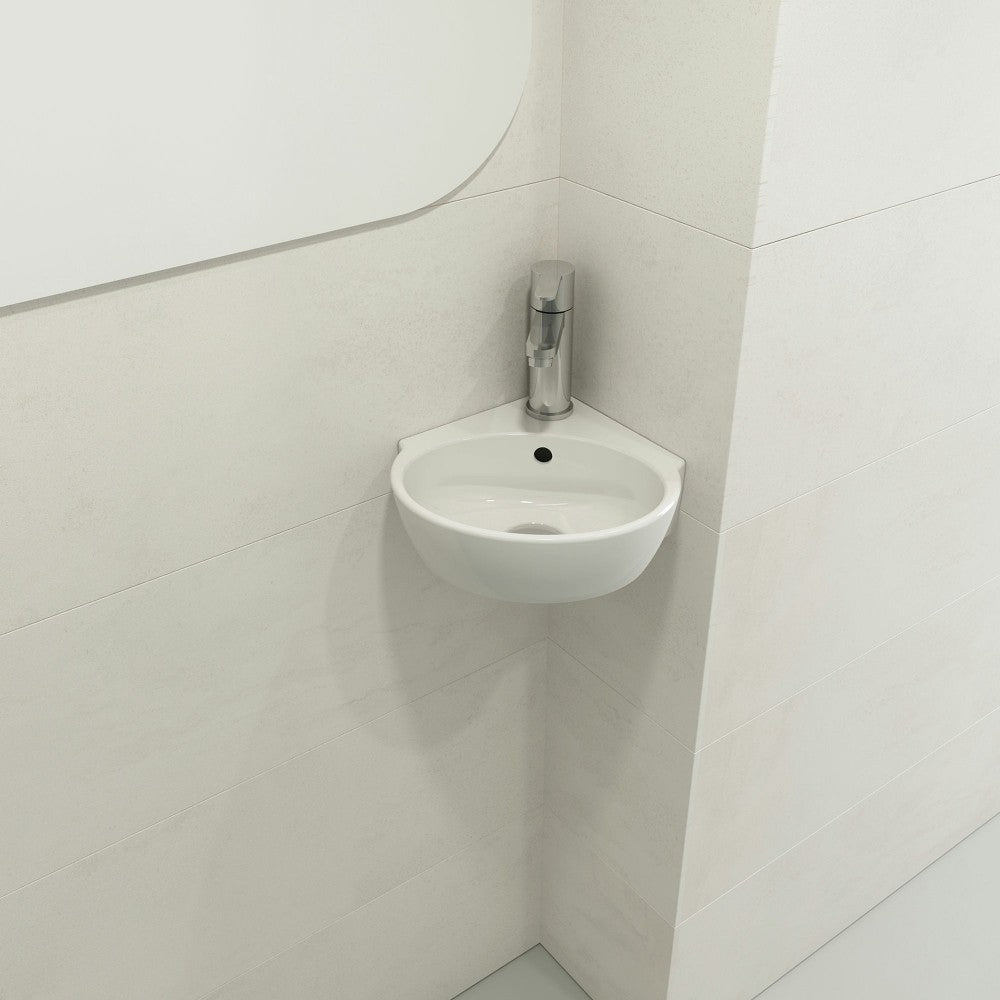 Milano Corner Sink Fireclay 12 in. 1-Hole with Overflow in White
