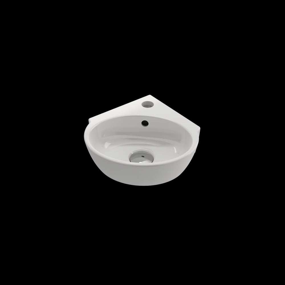 Milano Corner Sink Fireclay 12 in. 1-Hole with Overflow in White