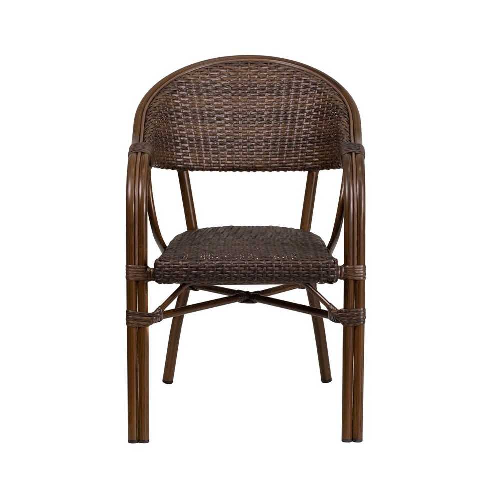 Milano Series Cocoa Rattan Restaurant Patio Chair with Bamboo-Aluminum Frame