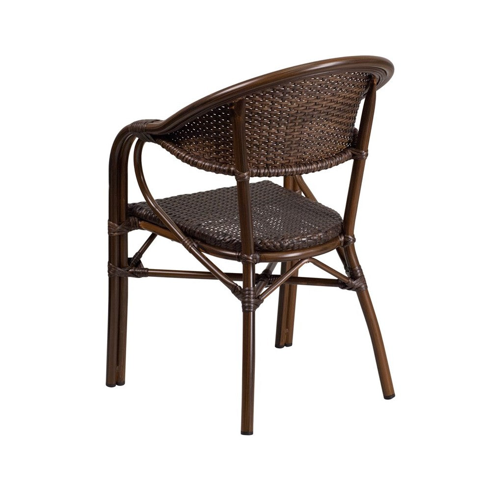 Milano Series Cocoa Rattan Restaurant Patio Chair with Bamboo-Aluminum Frame