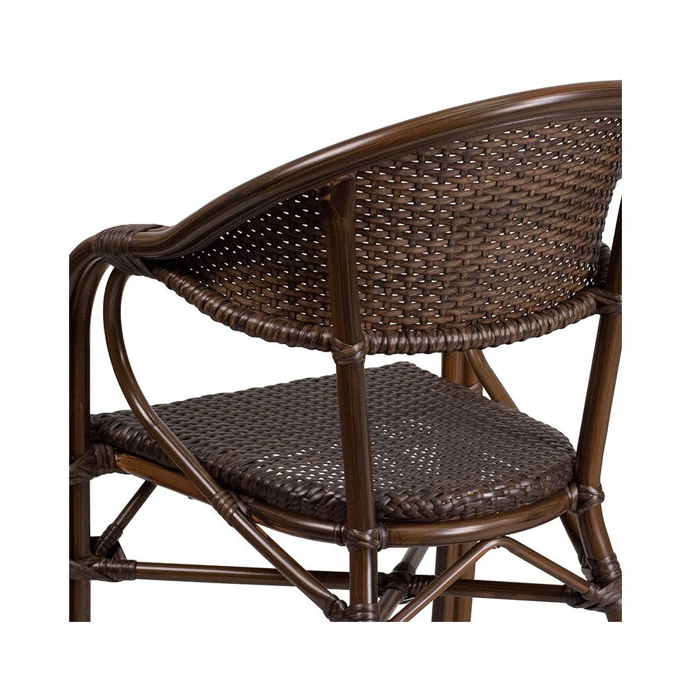 Milano Series Cocoa Rattan Restaurant Patio Chair with Bamboo-Aluminum Frame