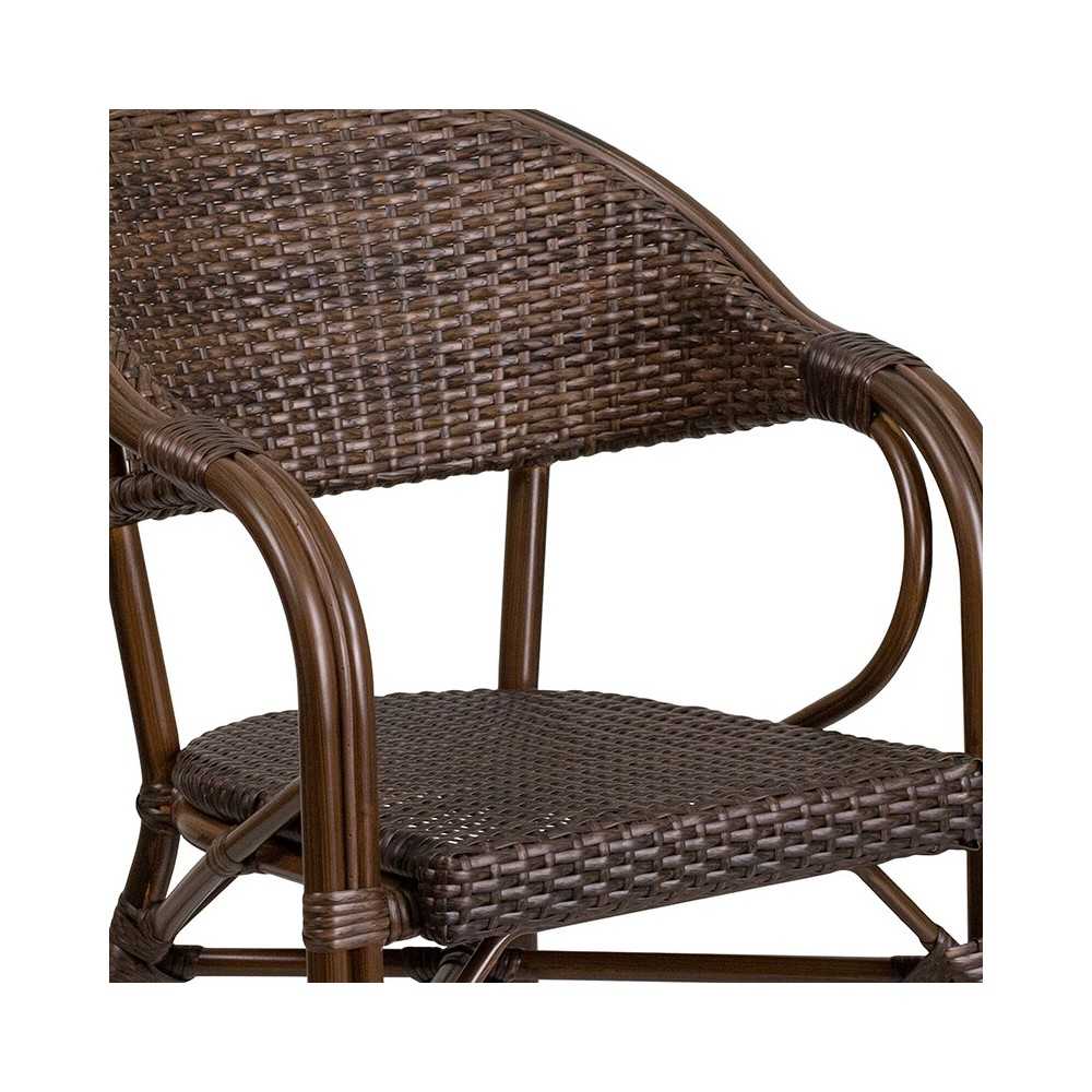 Milano Series Cocoa Rattan Restaurant Patio Chair with Bamboo-Aluminum Frame