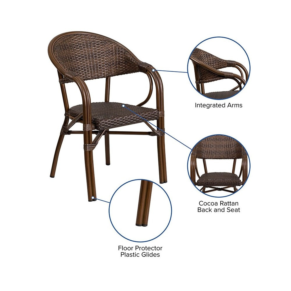 Milano Series Cocoa Rattan Restaurant Patio Chair with Bamboo-Aluminum Frame