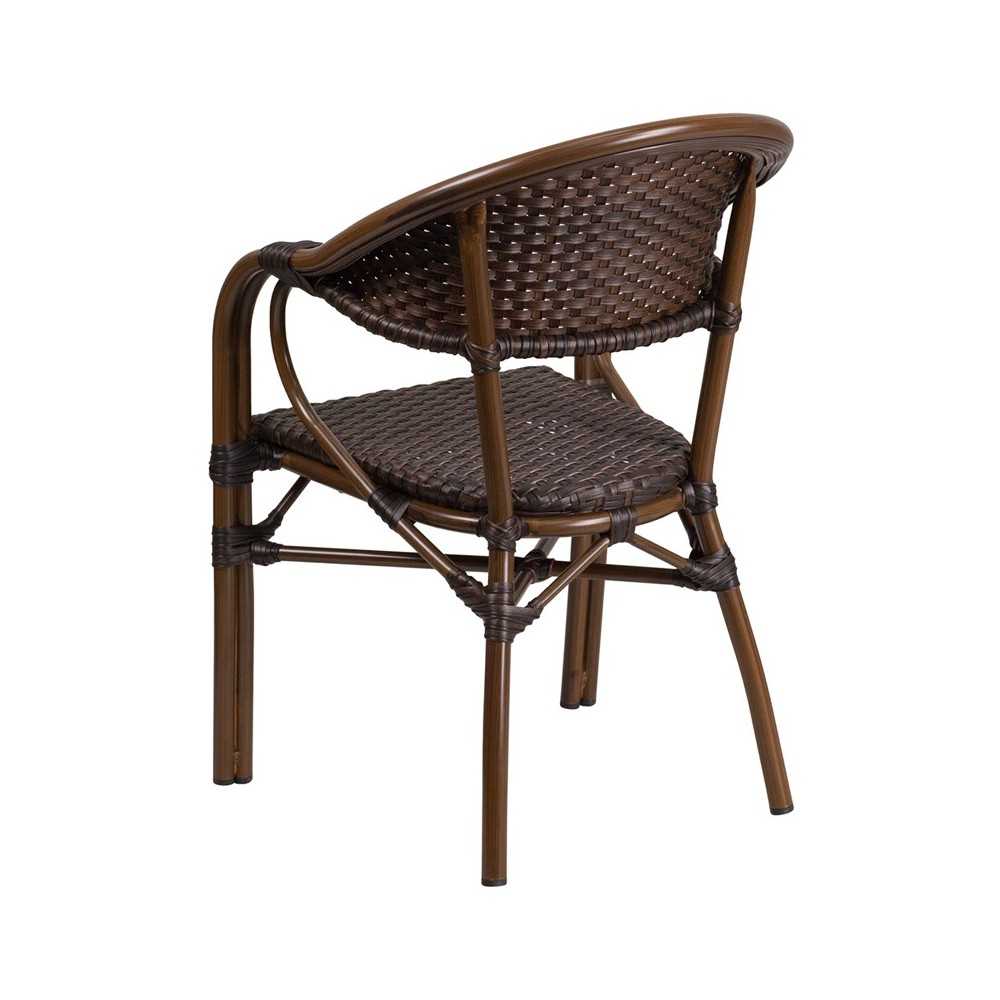 Milano Series Dark Brown Rattan Restaurant Patio Chair with Red Bamboo-Aluminum Frame