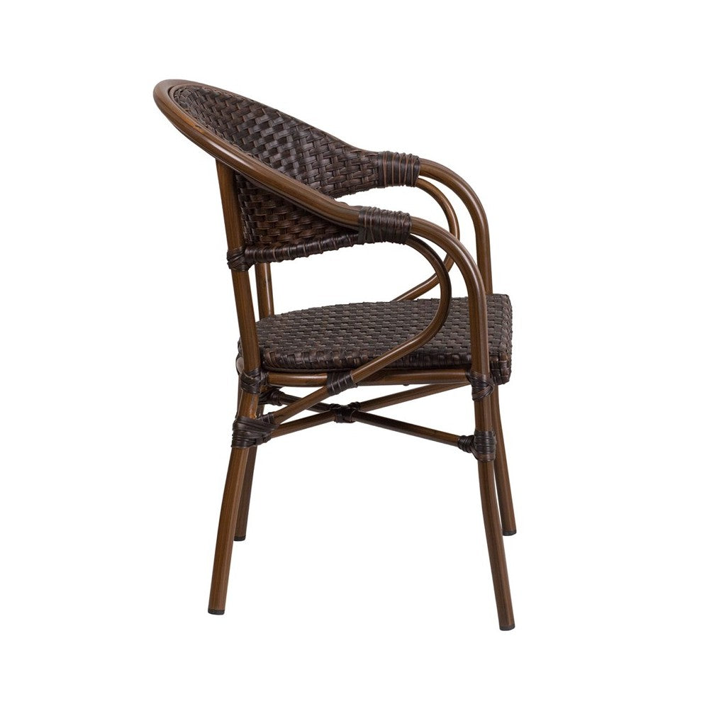 Milano Series Dark Brown Rattan Restaurant Patio Chair with Red Bamboo-Aluminum Frame
