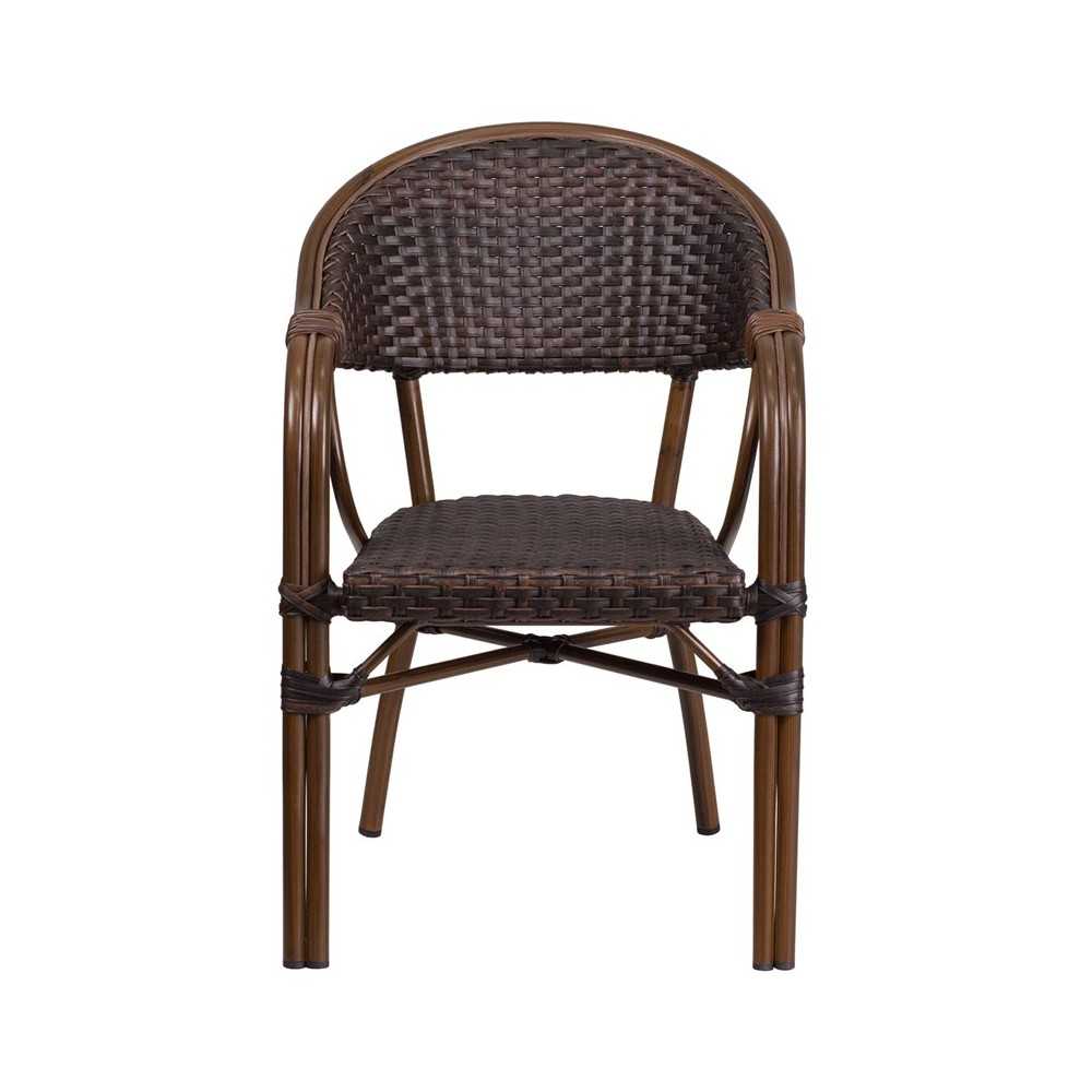 Milano Series Dark Brown Rattan Restaurant Patio Chair with Red Bamboo-Aluminum Frame
