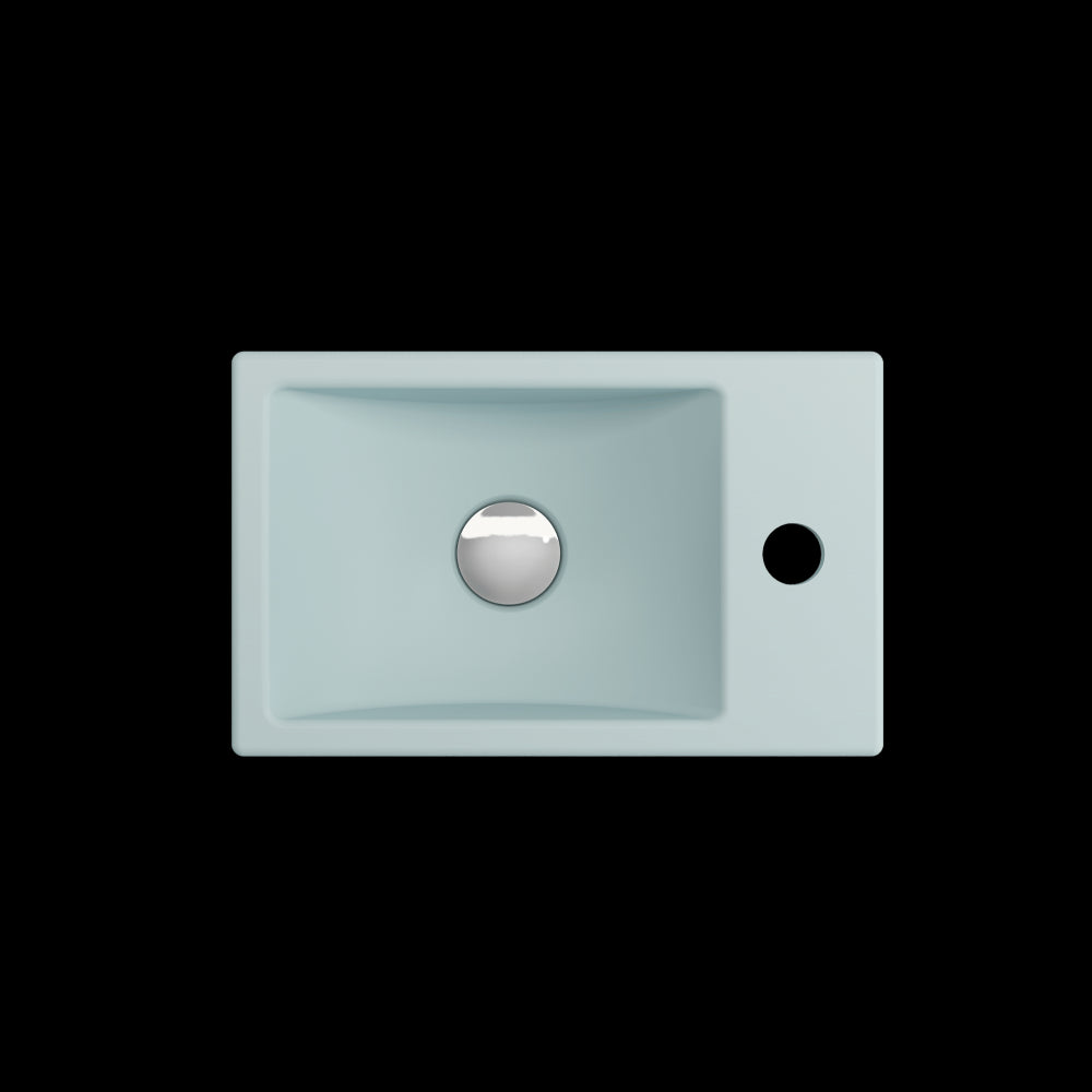 Milano Wall-Mounted Sink Fireclay 14.5 in. 1-hole Left Faucet in Matte Ice Blue